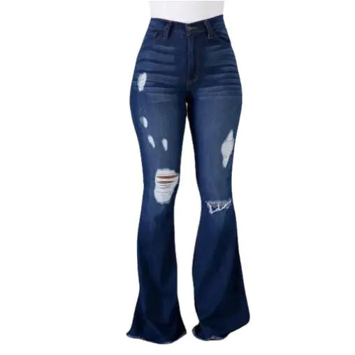 Plus Size High Stretch Ripped Flared Jeans - Casual Style