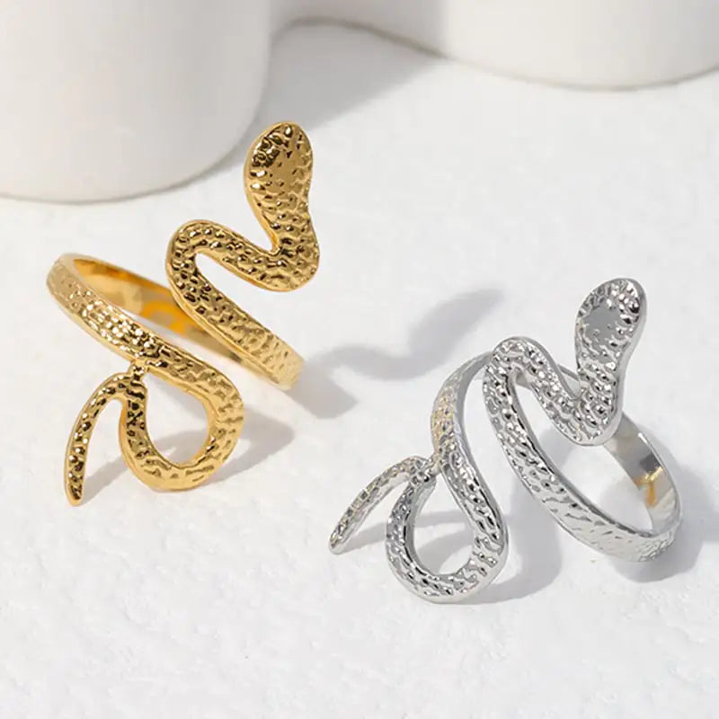 Adjustable Stainless Steel Snake Ring in Titanium