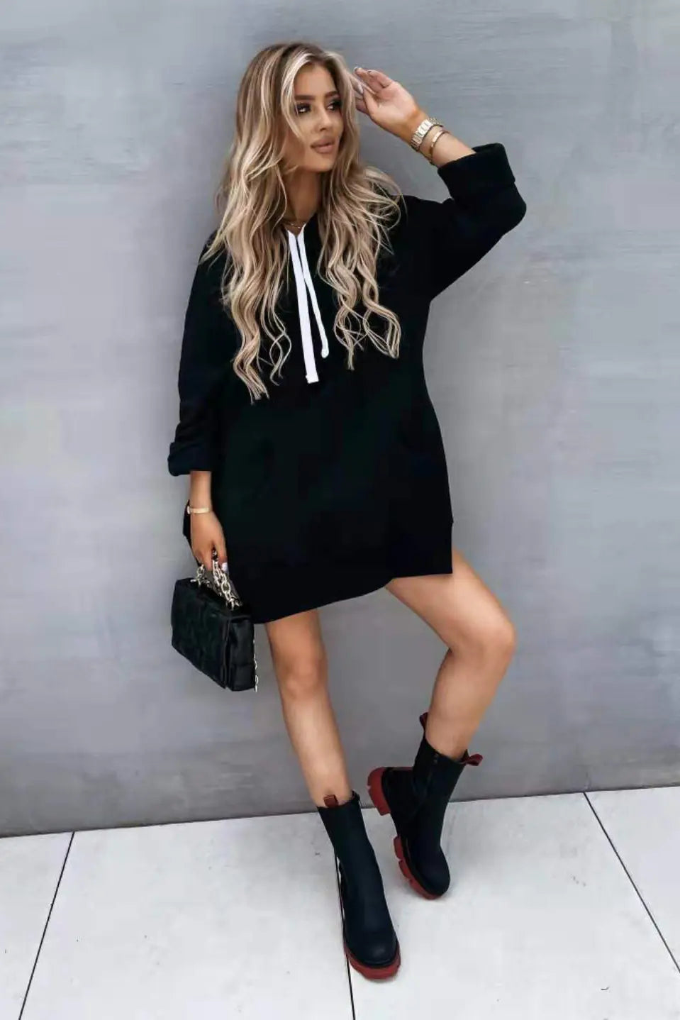 Women's Fleece Hooded Long-Sleeve Sweater with Slits