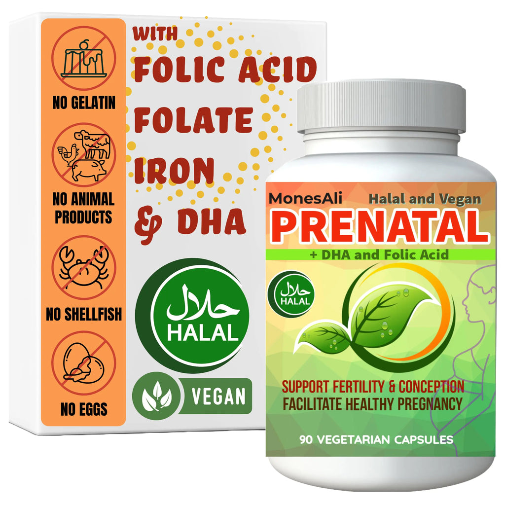 MonesAli Prenatal Vitamins for Women Halal Prenatal Vitamins for Women Prenatal Vitamins with DHA and Folic Acid Vegan Prenatal Gelatin Free Prenatal Vitamins Womens prenatal multivitamin