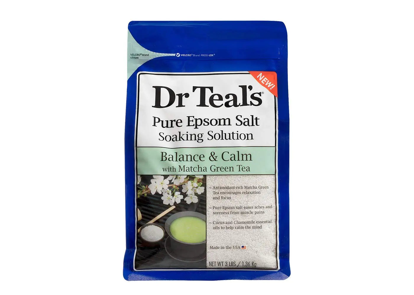 Dr. Teals Epsom Salt Matcha Green Tea Bath Soaking Solution with Essential Oils - 3 lbs