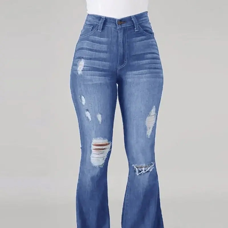 Plus Size High Stretch Ripped Flared Jeans - Casual Style