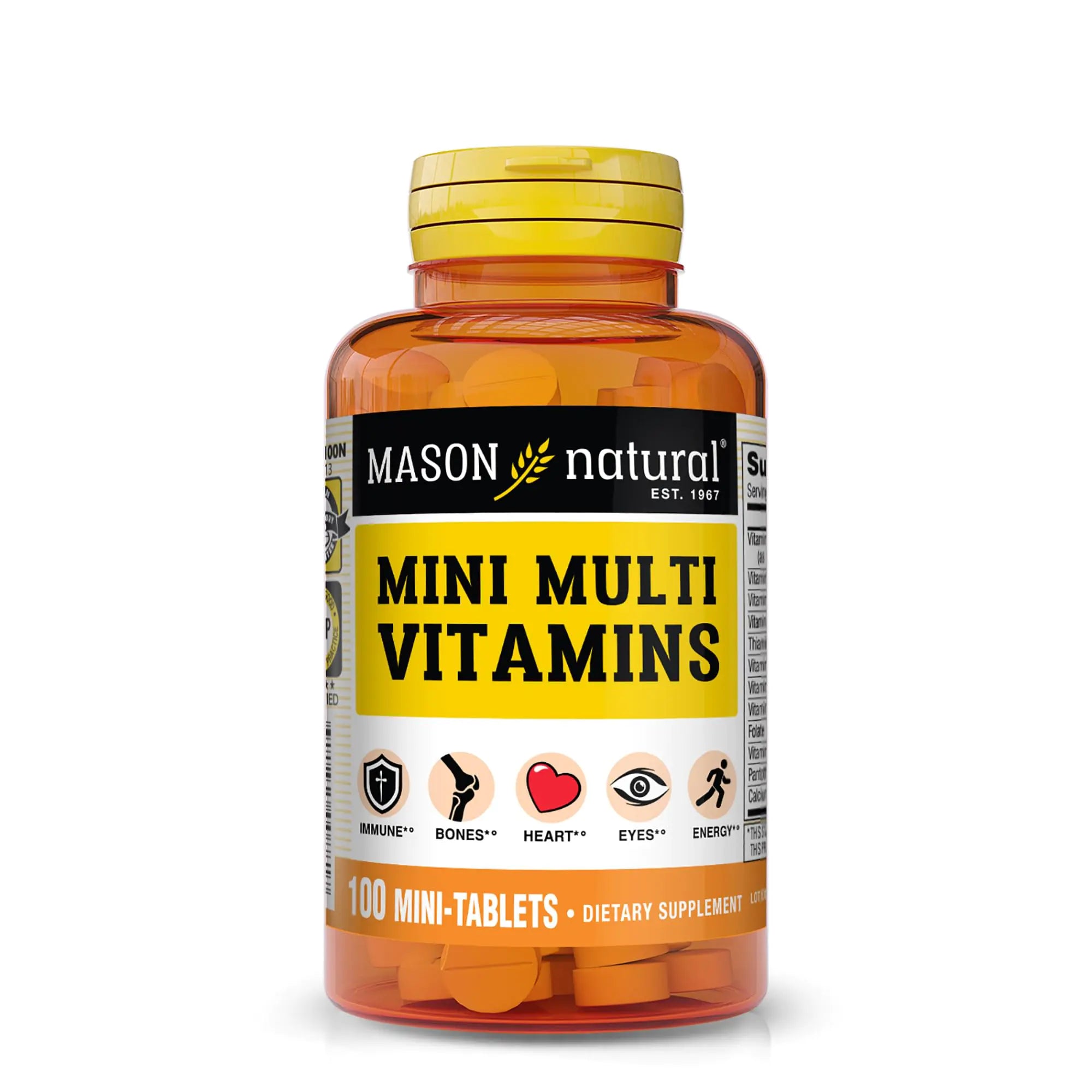 MASON NATURAL Mini Multi Vitamins Vitamins A C D3 E B1 B2 B3 B6 B12 Folate and Calcium for Overall Health 100 Day Supply