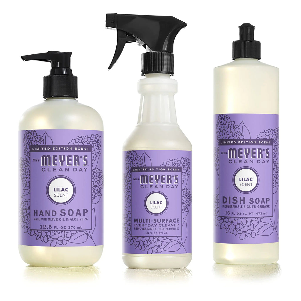 Mrs. Meyers Kitchen Set Dish Soap Hand Soap and Multi-Surface Cleaner 3 CT (Lilac)