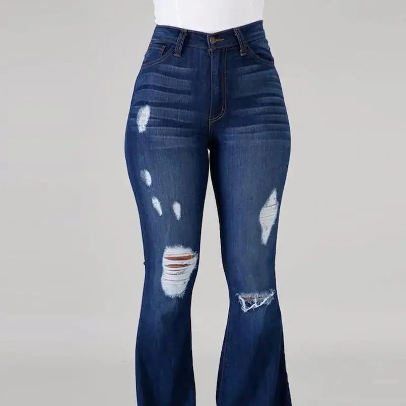 Plus Size High Stretch Ripped Flared Jeans - Casual Style